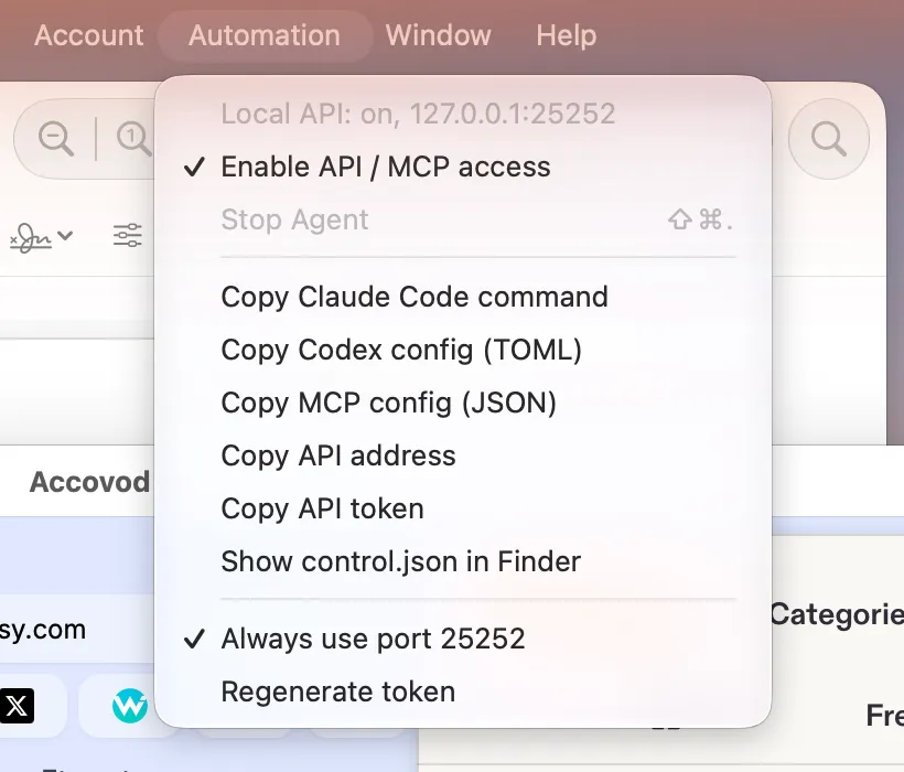 The Automation menu in the macOS menu bar