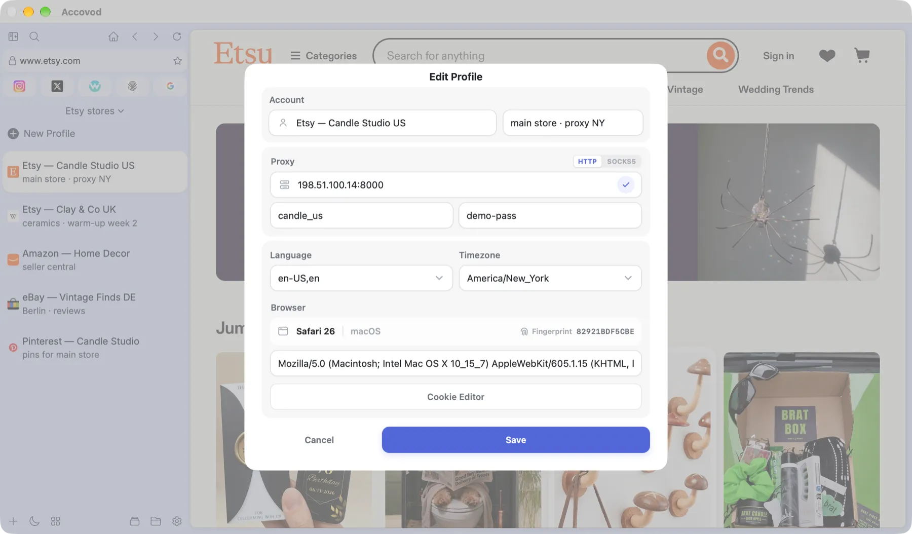 The Edit Profile form