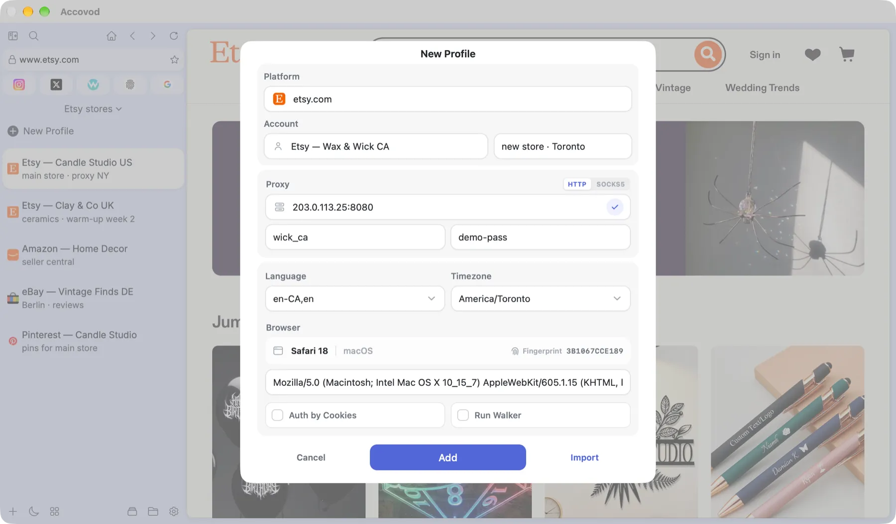 The New Profile form filled in